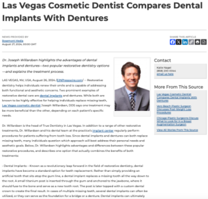 Las Vegas cosmetic dentist compares two restorative dentistry options: dental implants and dentures. 